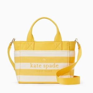 kate spade jett small tote yellow stripes canvas